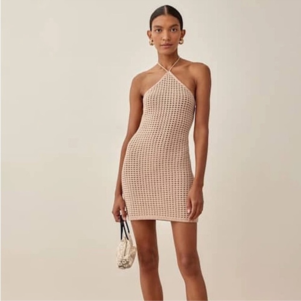 Reformation Martel Open Knit Mini Halter Dress Size Medium NWOT